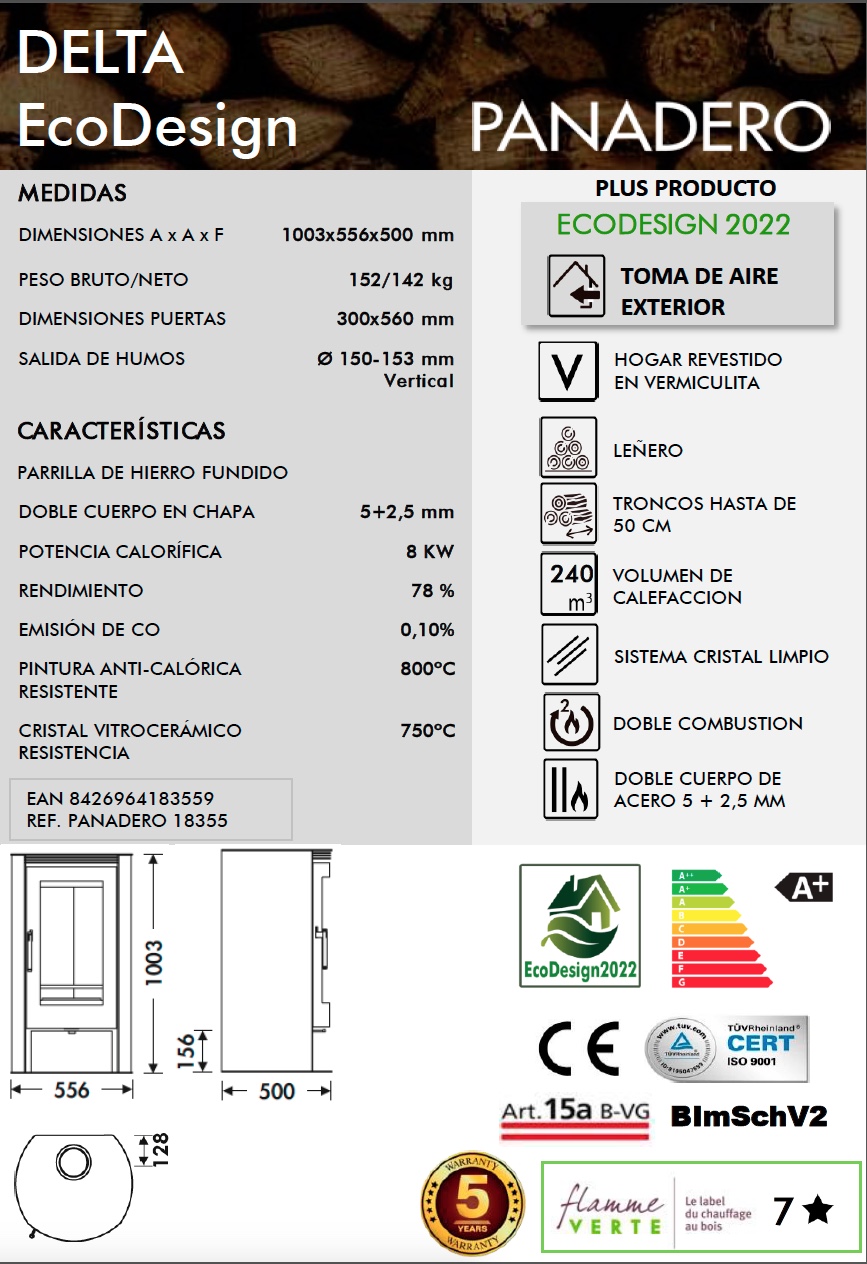 Estufa de leña Panadero DELTA 8 kW