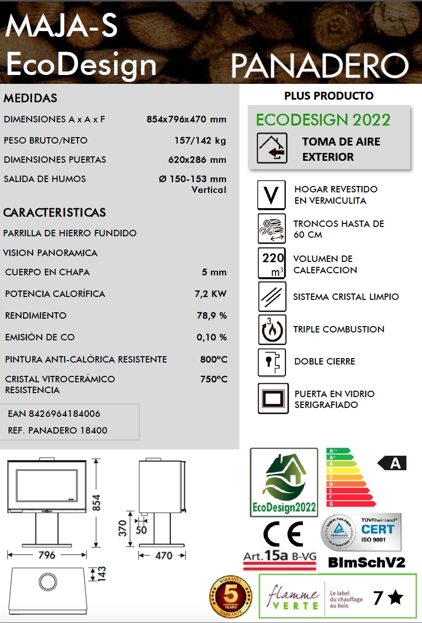 Estufa de leña Panadero MAJA-S 7,2 kW