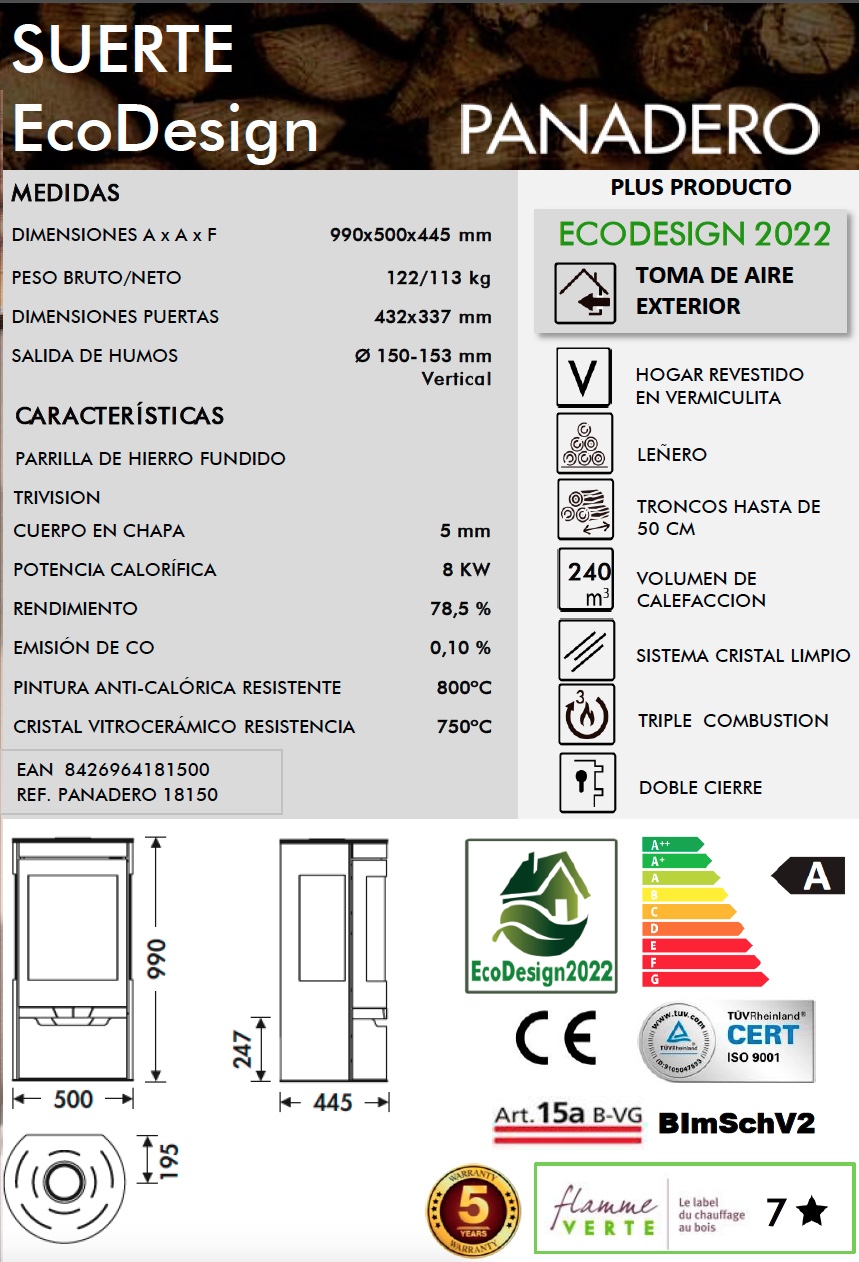 Estufa de leña Panadero SUERTE 9 kW